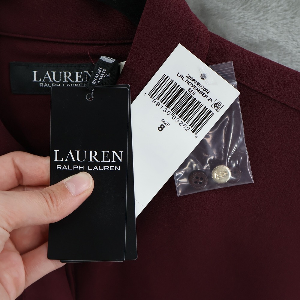 Lauren Ralph Lauren Buckle Trim Top Women 8 Maroon Equestrian Old Money $195 NWT - Picture 14 of 16